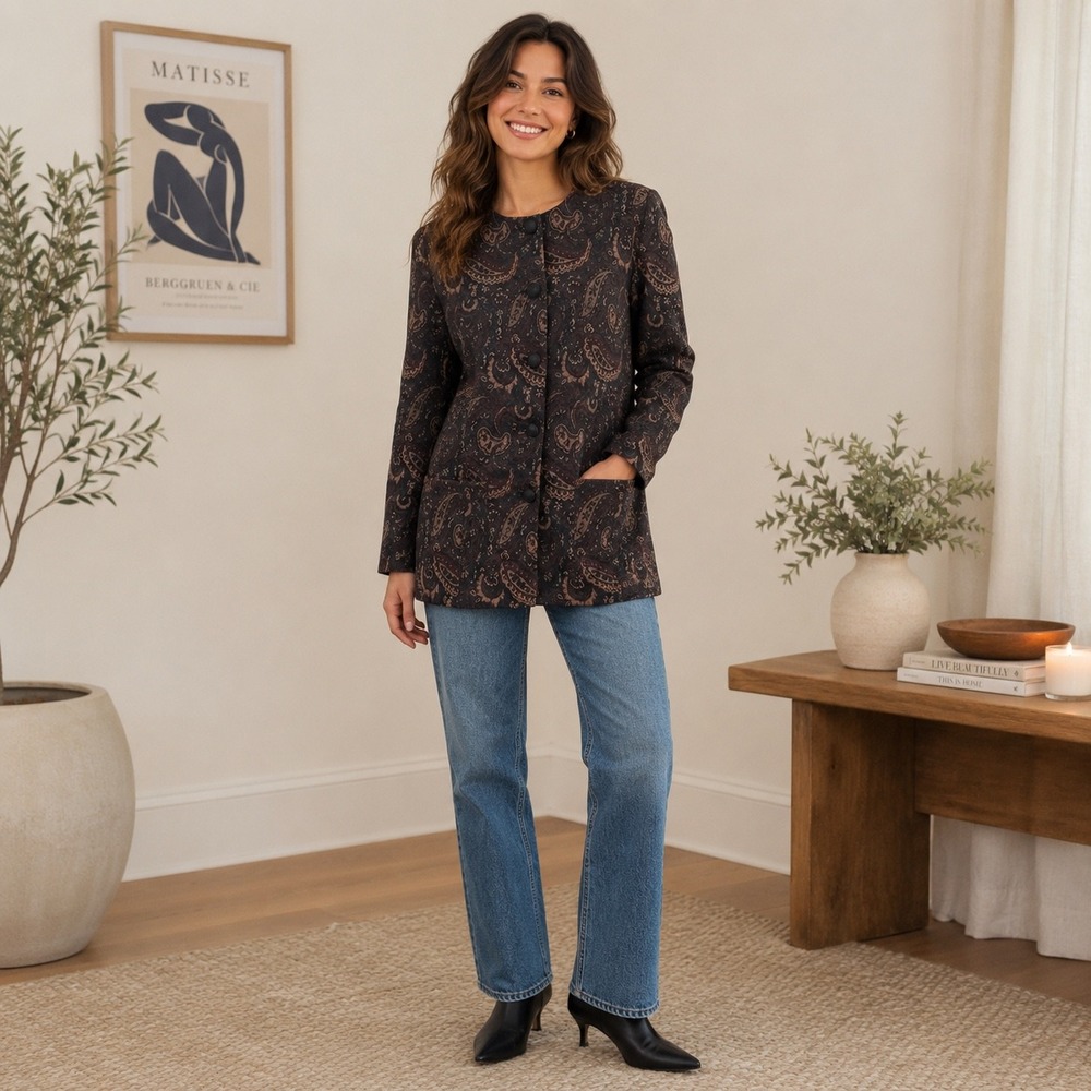 NWT Vintage Metallic Paisley‎ Tapestry Blazer Dark Academia Old Money Jacket